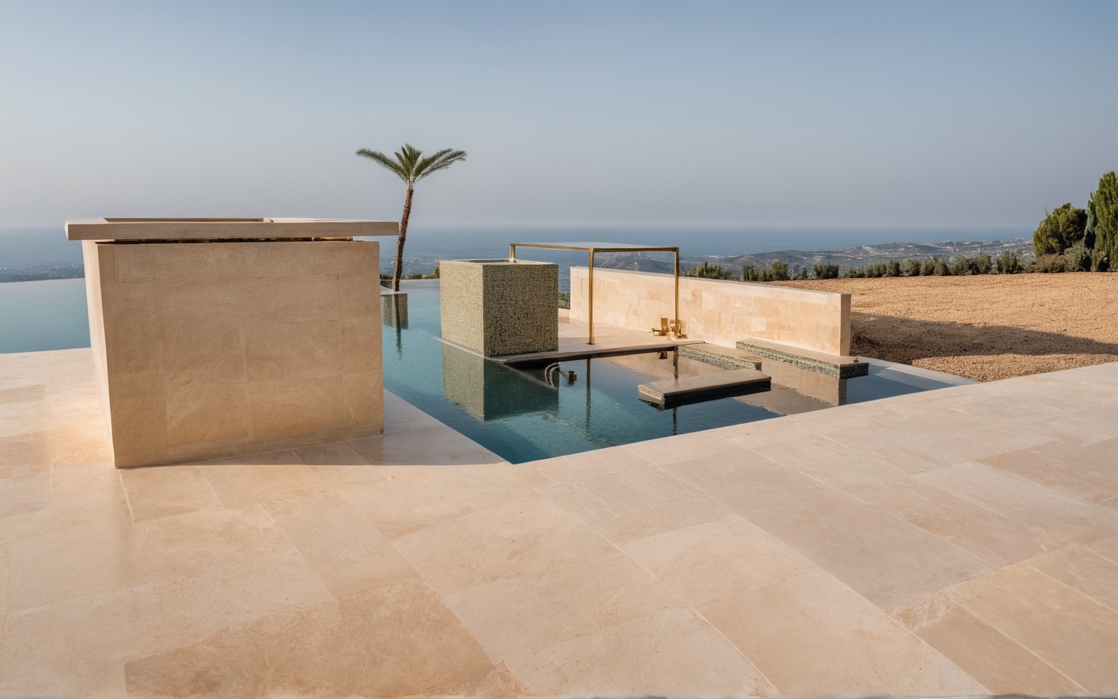 Mineral pool terraces and still water overlooking the Costa del Sol